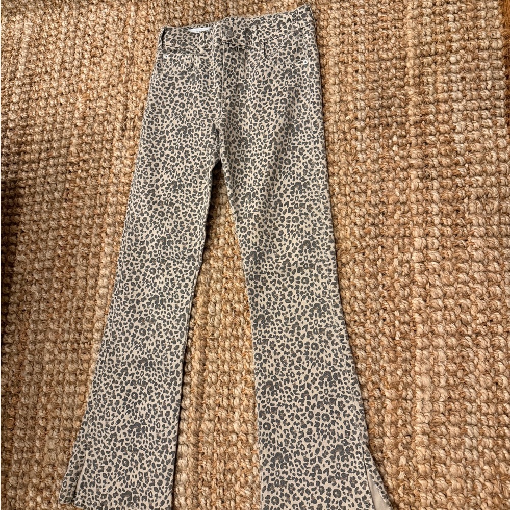 Zara Girls Leopard Flare Demin Pants - Beige & Black